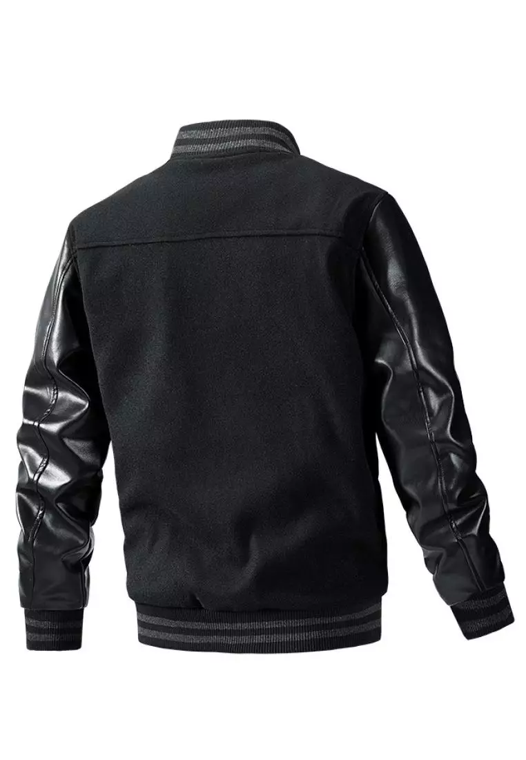 Mens baseball jacket deals leather sleeves