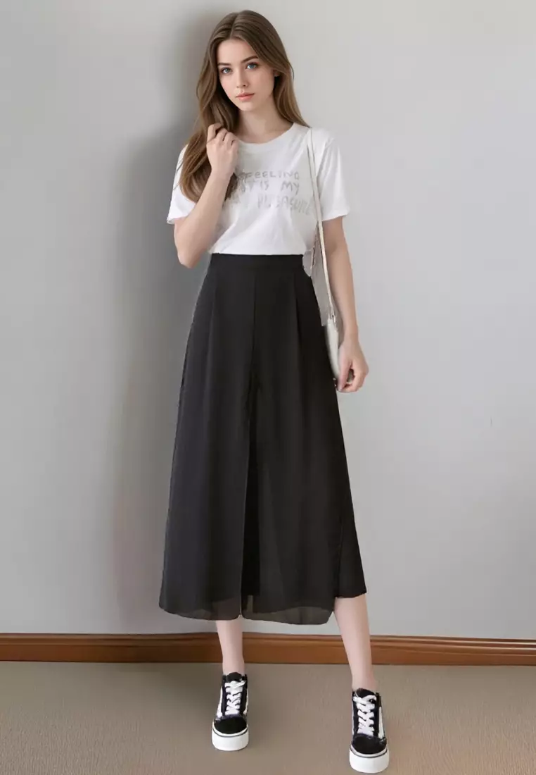 Wide Leg Cropped Pleated Pants