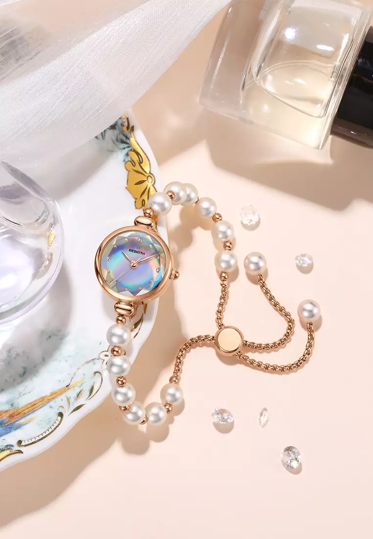 Jam Tangan Wanita Anti Air Original Elegan Korea Mutiara Tali Gelang Jam Tangan Cewek colorwhite