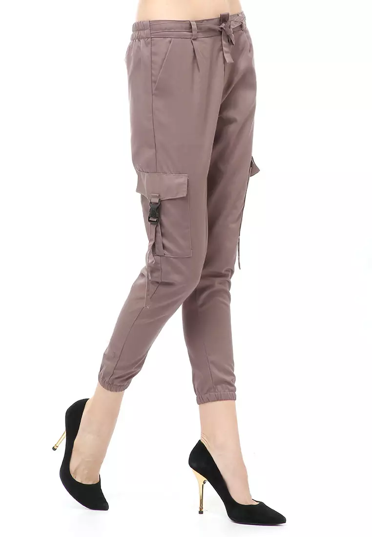 Jourel Celana Panjang Kasual Wanita Jogger Cargo Pants Material Cotton Drill ORIGINAL - Latte