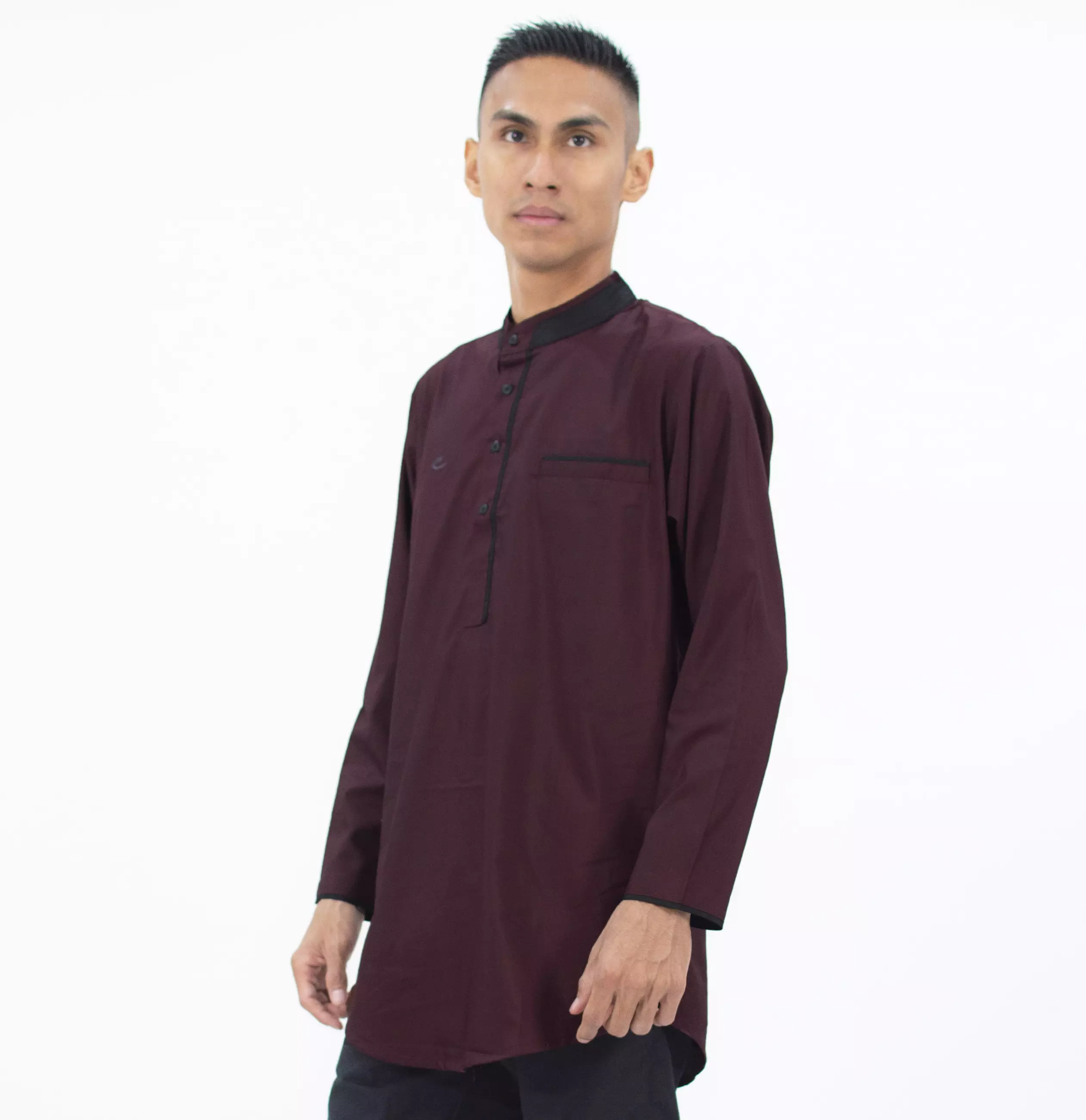 DHABI Kemeja Koko Pria Outfit Lebaran Baju Koko Lengan Panjang Kemeja Kurta Pria - MARUN