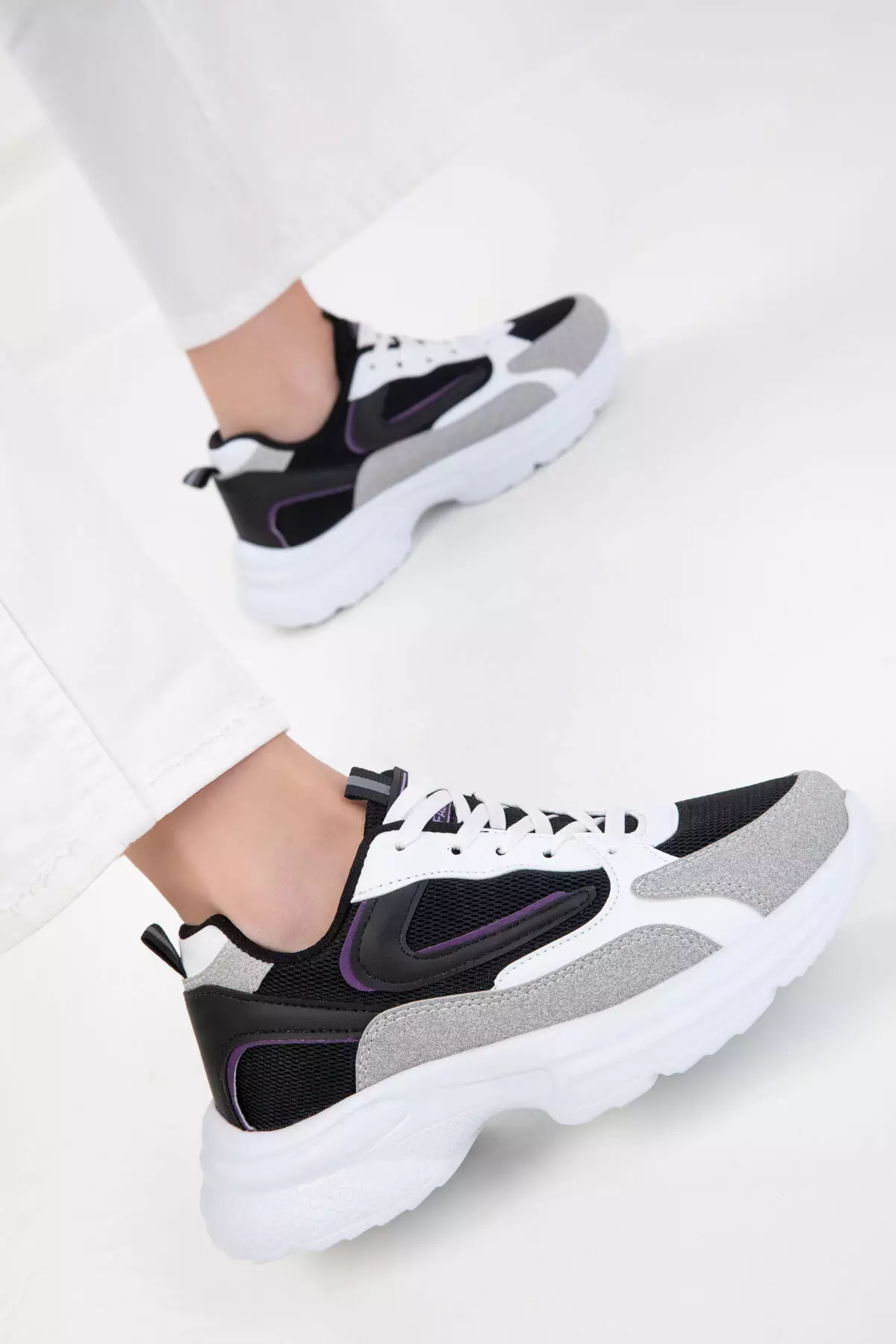 White-Black-Purple Women's Sneaker 20413