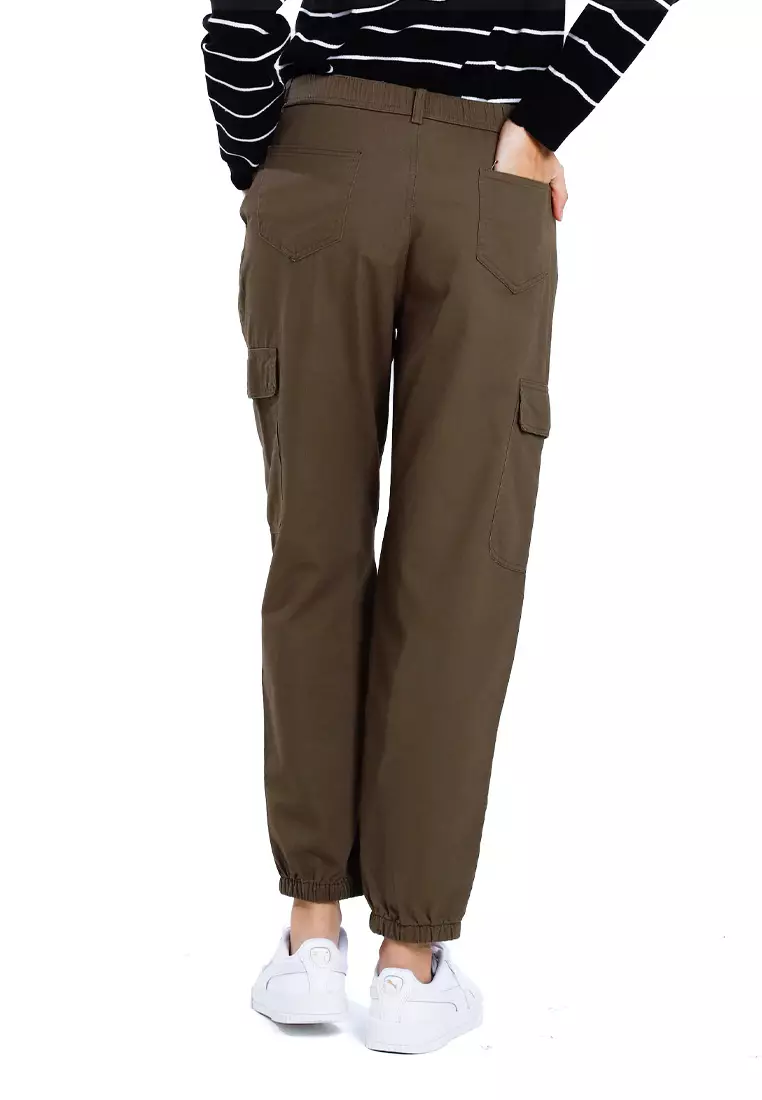Forest Ladies Cotton Twill Elastic Waisted Cargo Jogger Pants Women Long Pants | Seluar Panjang Perempuan - 810512