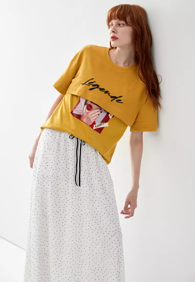 Two Layer Graphic Mustard Tee