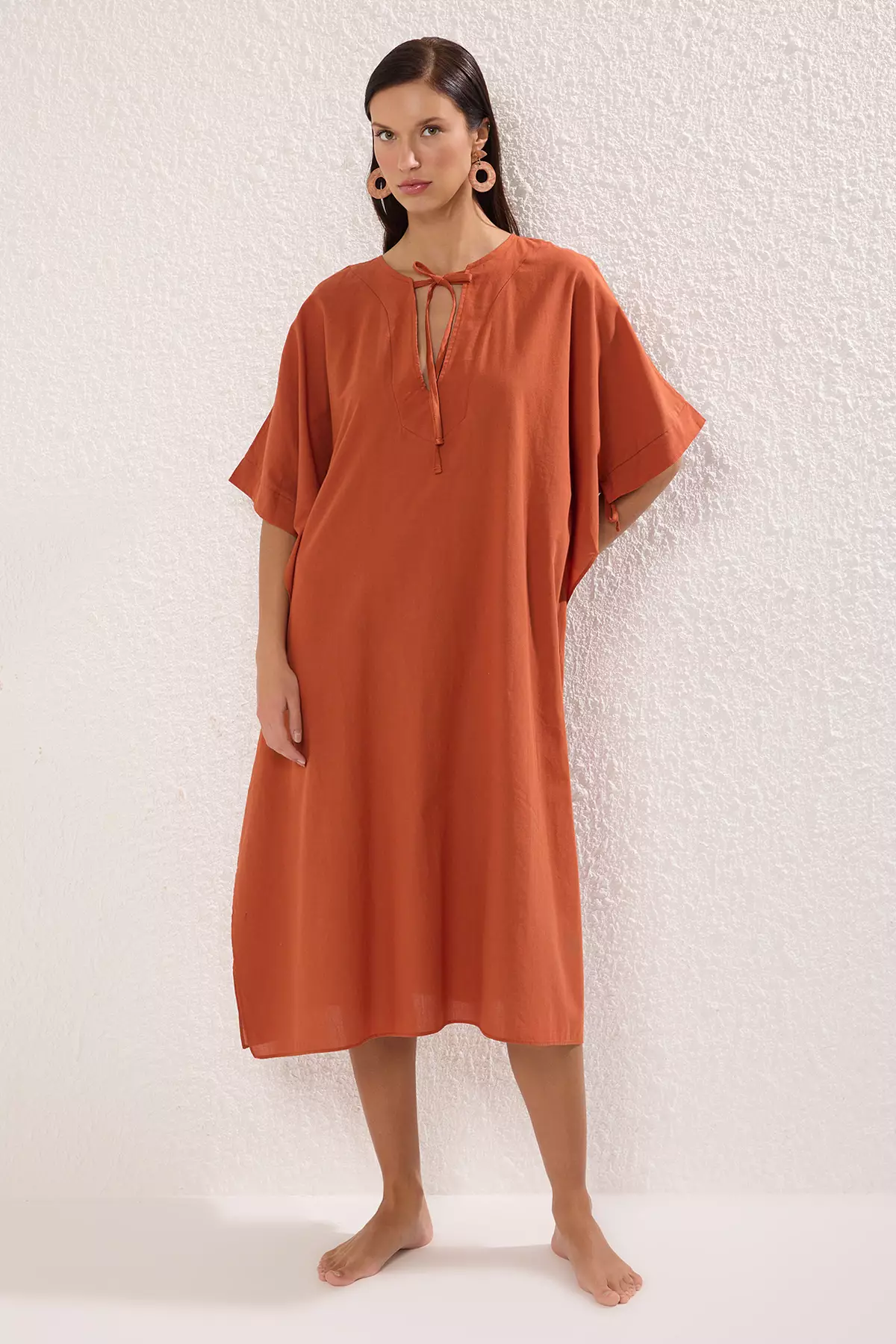 Tile Maxi Bat Sleeve Beach Dress