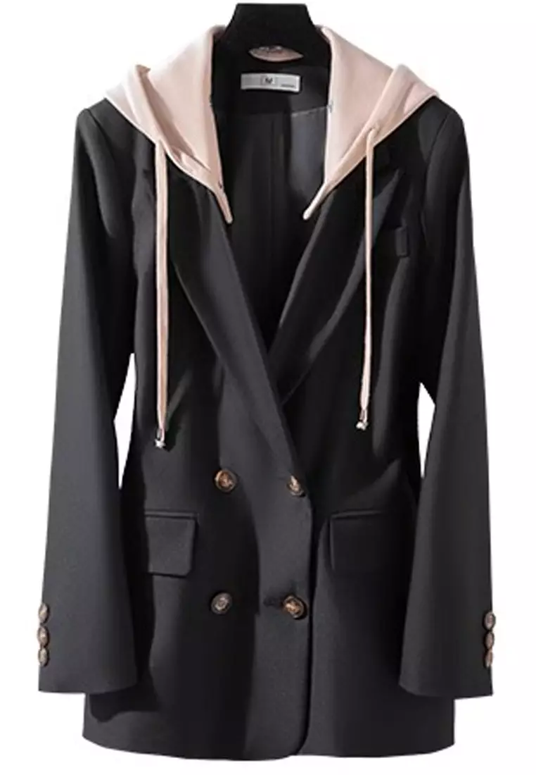 Double Breasted Blazer With Removable Hat