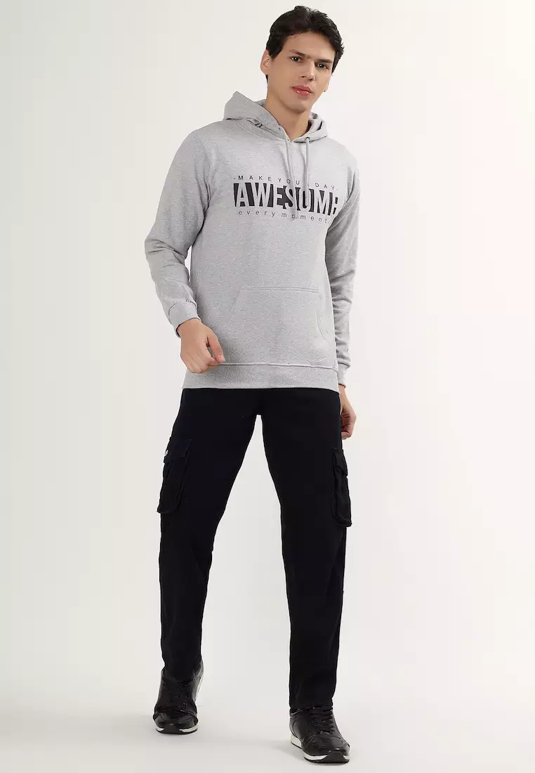 Mens Awesome Moment Rubber Print Cotton Relaxed Fit Hoodie, Grey,Training,Jogging,Premium look, Comfortable