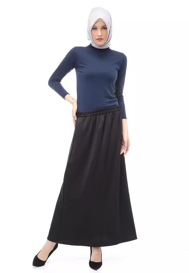 Rok Panjang Muslimah Polos Bawahan Wanita Regular Fit All Size - Hitam