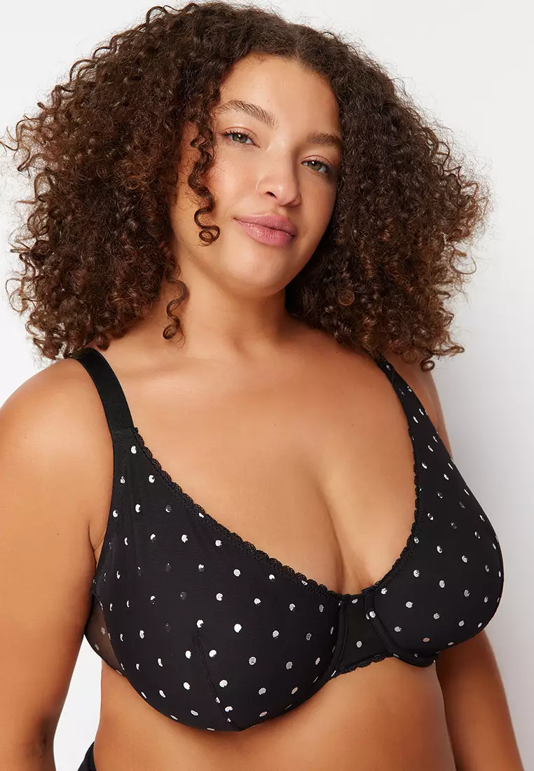 Plus Size Polka Dot Wire Mesh Bra