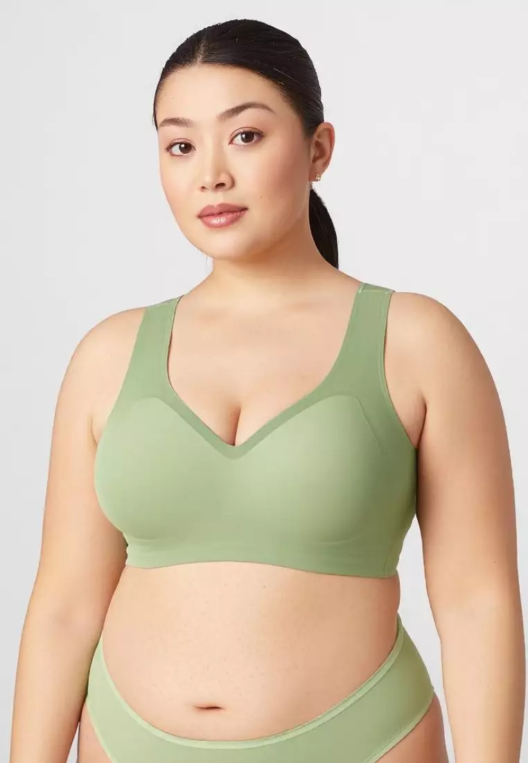 Premium Amaya Plus Size Seamless Wireless Support Bra in Green