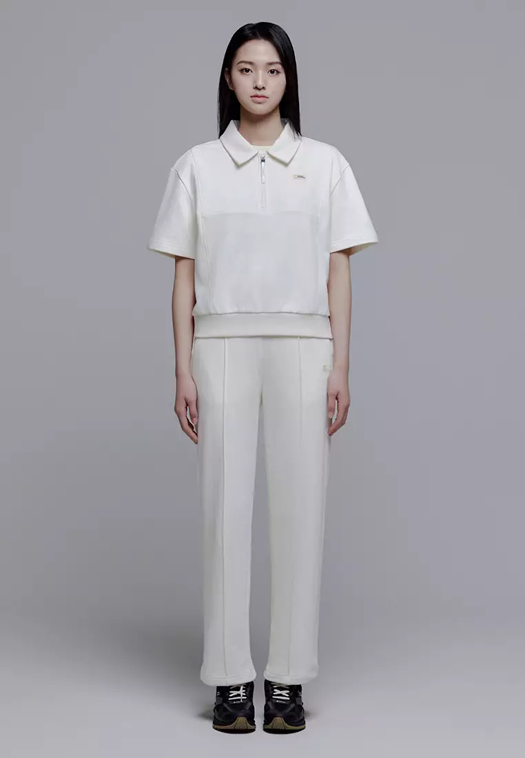 Women’s LEPUS Cropped Short Sleeve Collar Sweatshirt