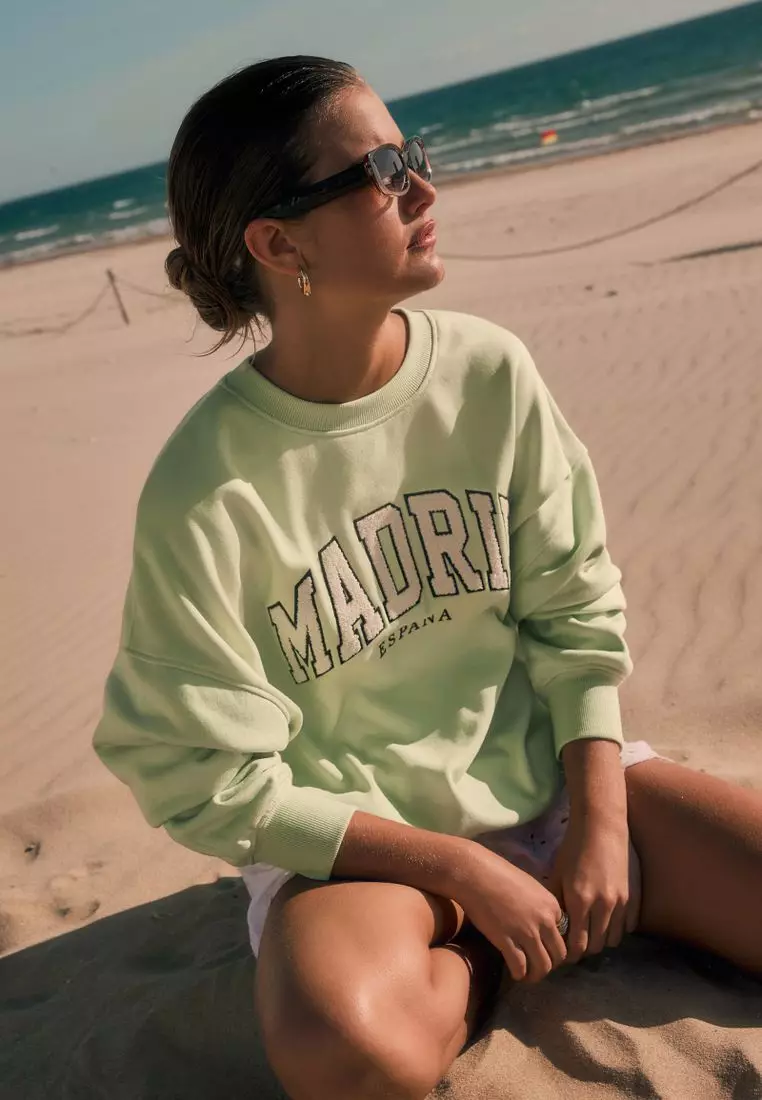 Relaxed Fit Boucle Summer City Graphic Print Sweatshirt