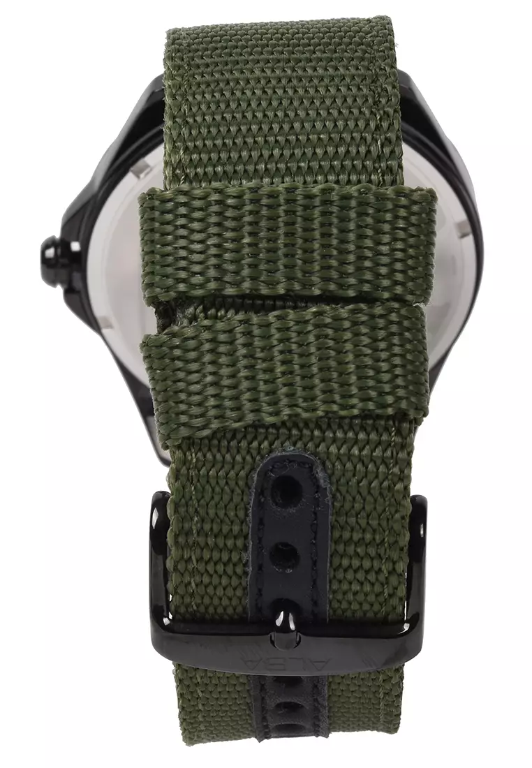 Alba - Jam Tangan Pria - Black - Green Canvas Strap - AS9H17X1