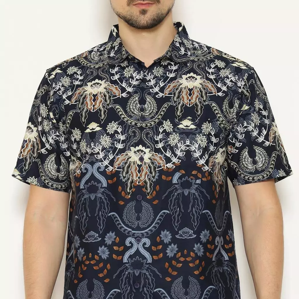 AMK Kemeja Batik Pria Lengan Pendek SHB Bria S/S Navy Blue