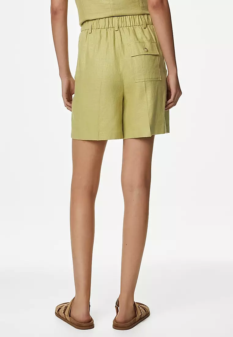 Linen Rich High Waisted Pleat Front Shorts