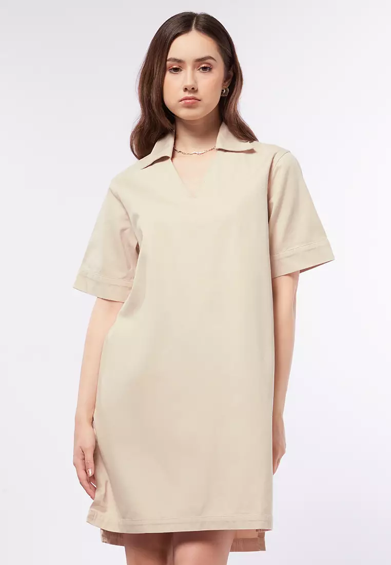 Jual Et Cetera V Neck Short Sleeve Mini Dress Ecru Original Zalora Indonesia