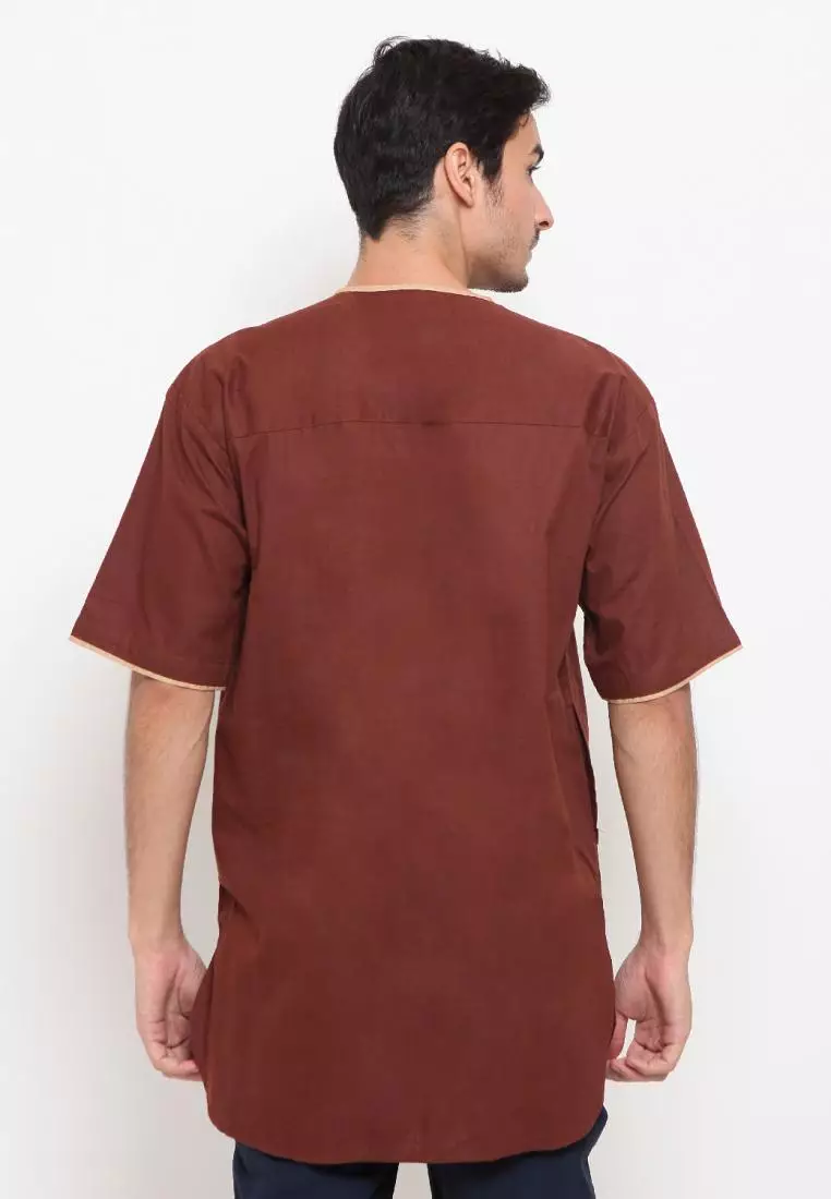 Zayidan Baju Koko Gamis Muslim Pria Umar - Coklat