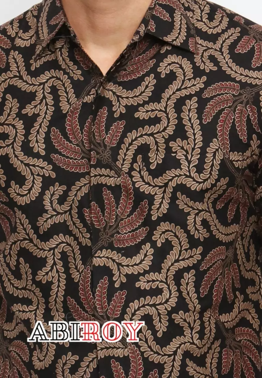 Kemeja Batik Pria Premium Slimfit Elegant Modern Lengan Pendek Patuk Maron