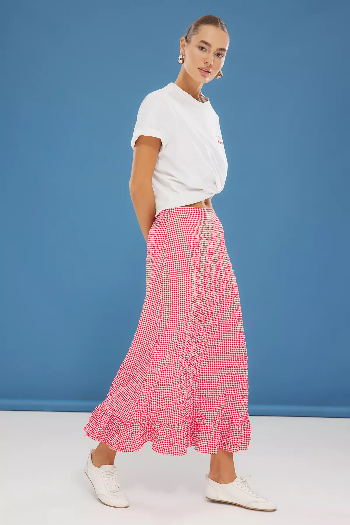 Buy Trendyol Red Seersucker Fabric Gingham Pattern Maxi