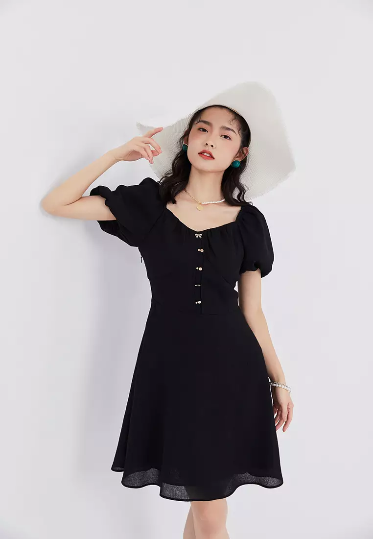 Square Neck Chiffon Mini Dress