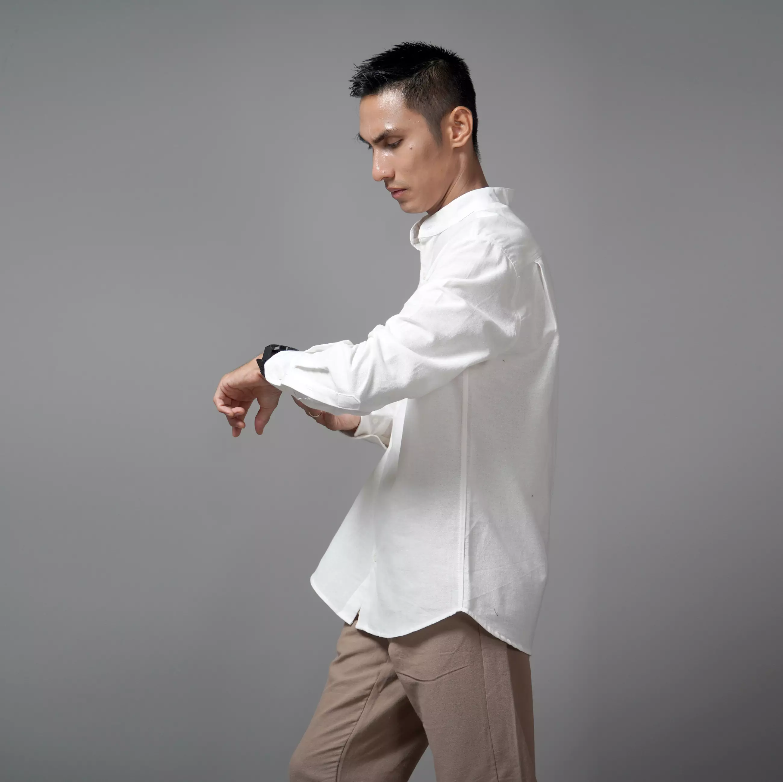  ASHRAF Kemeja Pria Casual Linen Baju Koko Kemeja Lengan Panjang - Brokenwhite