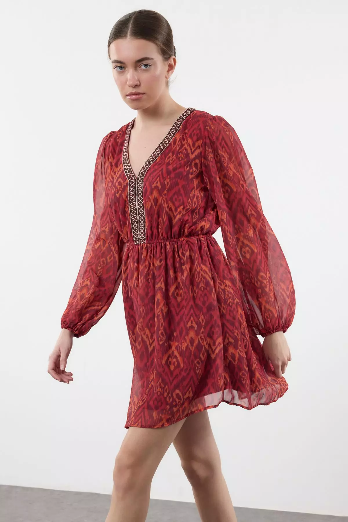 Burgundy Floral Mini Woven Dress TWOAW25EL00182