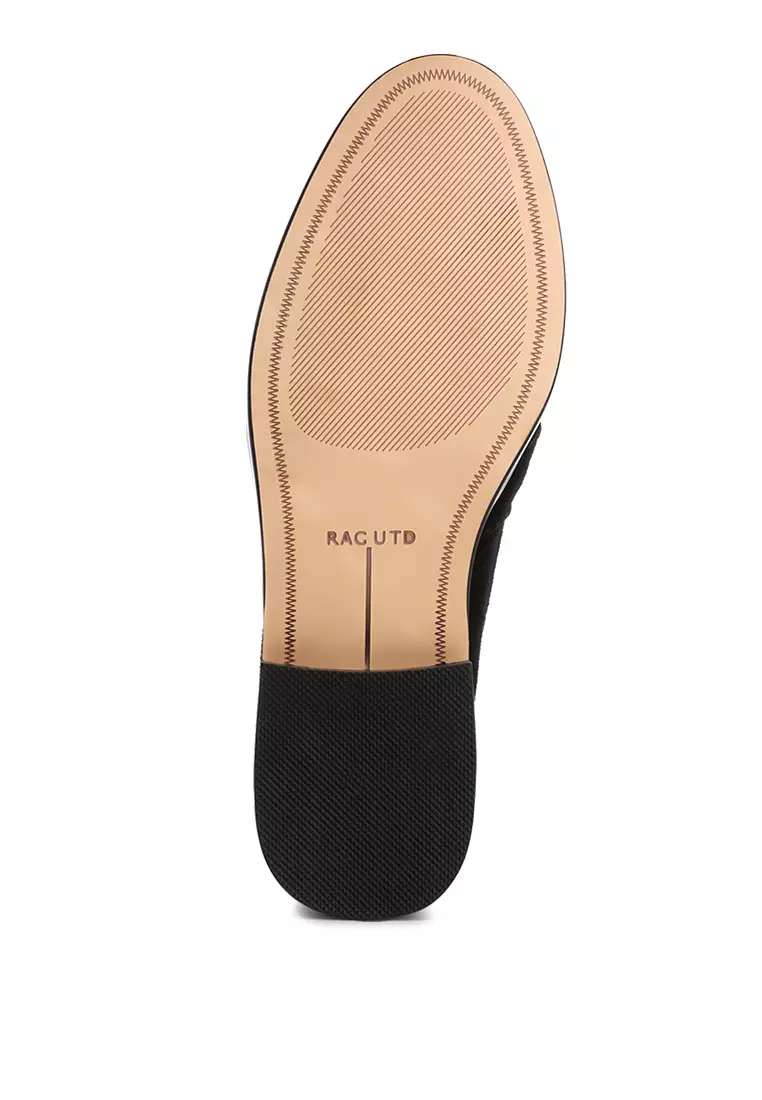 Black Tassels Detail Suede Loafers