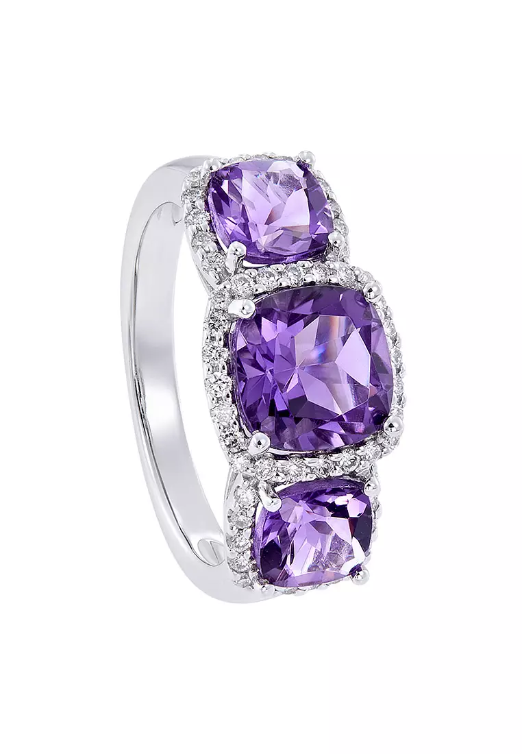 Purple stone ring with diamonds sales
