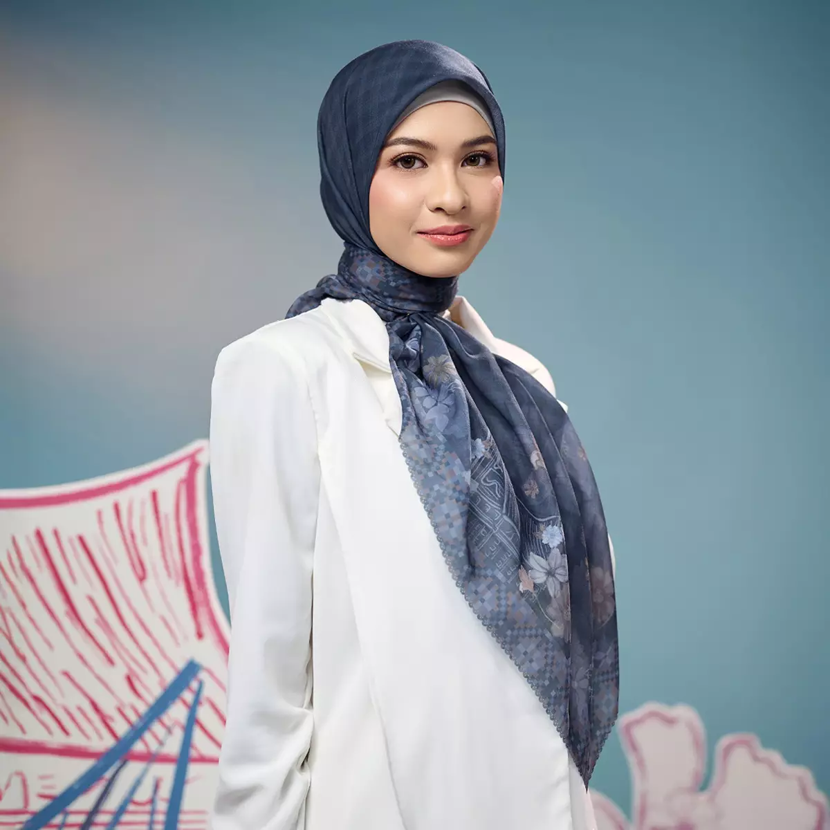 [INCLUDE HARD BOX] ZM Zaskia Mecca - Scarf Jejak Teduh Ruma Night | Hijab Voal Alaska Premium Square | Hijab Motif Kerudung Segi Empat