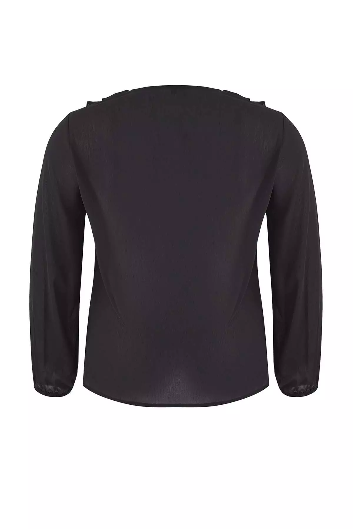 Black Chiffon V-Neck Ruffle Long Sleeve Woven Plus Size Blouse Tbbaw26Af00003