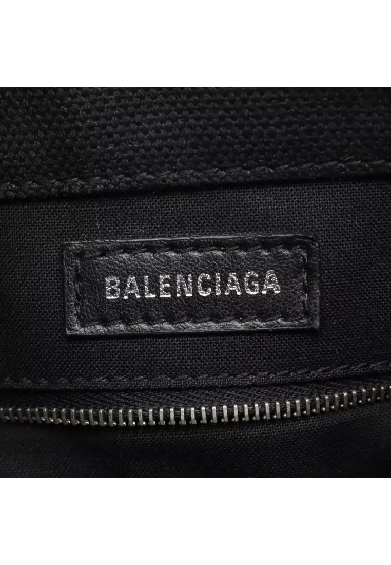 Pre-Loved BALENCIAGA Wave XS Handbag canvas off white black 2WAY