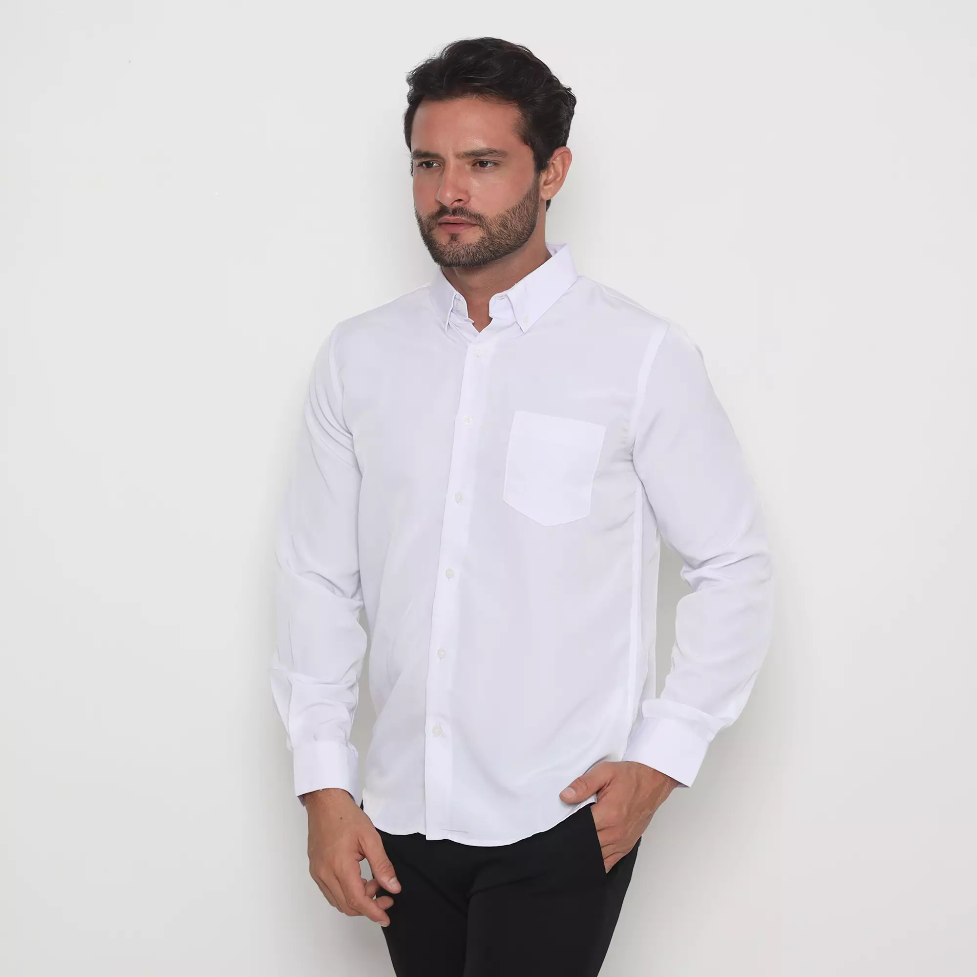 Platini Kemeja Pria Polos Lengan Panjang Polyester High Twist Putih 66121