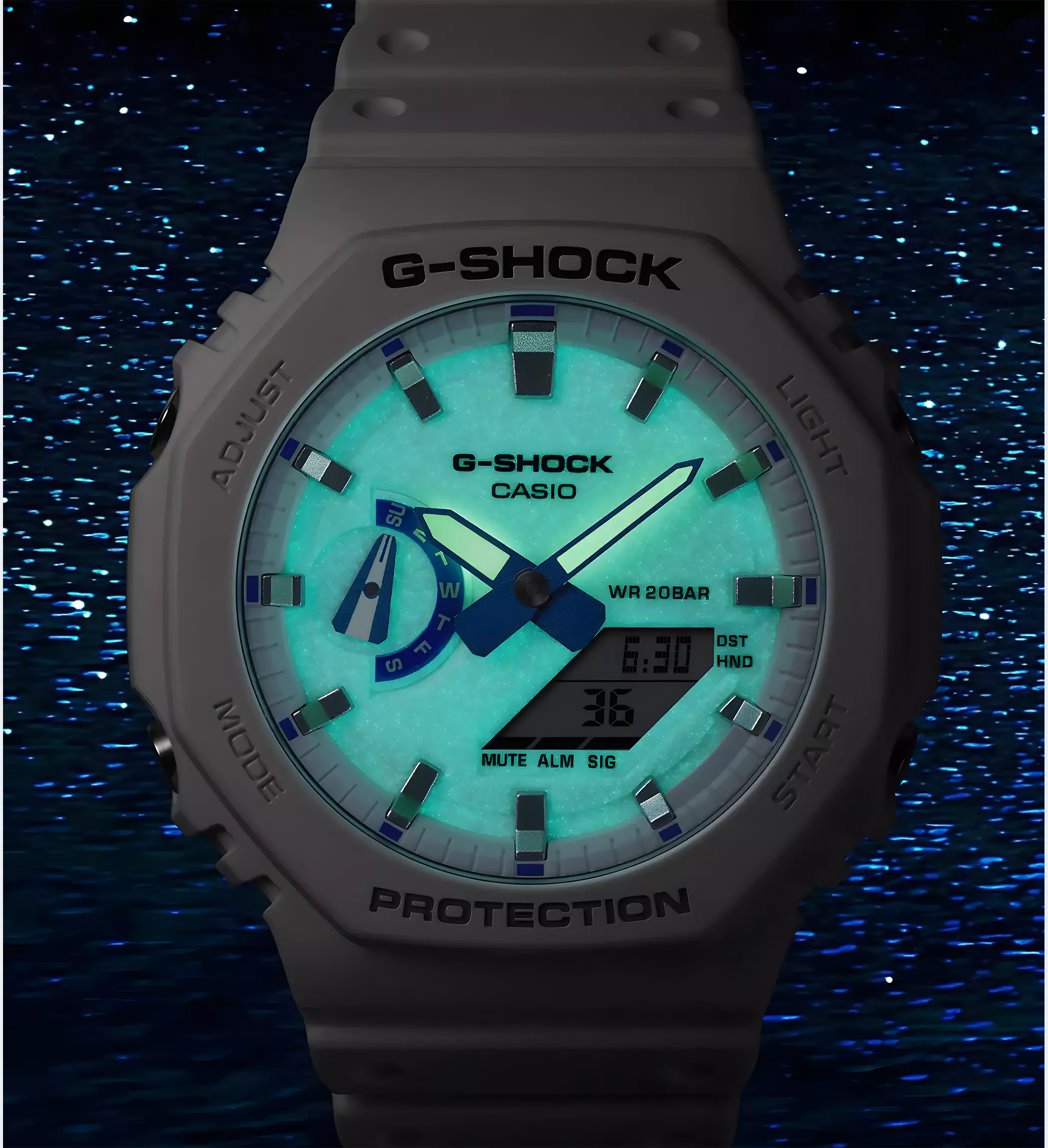 Casio G-Shock - Jam Tangan Analog Digital Pria - White Blue - Resin Band - GA-2100HDS-7A