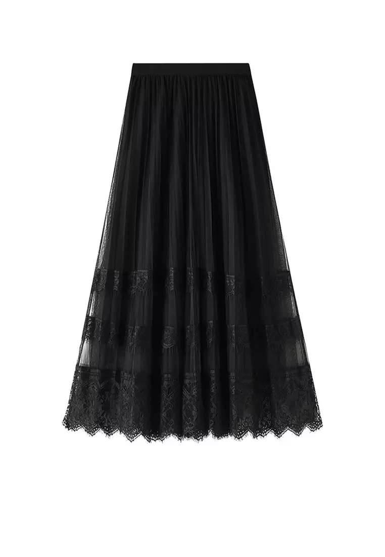 Spring/Summer High Waist Lace Stitching Mesh Skirt AF8585