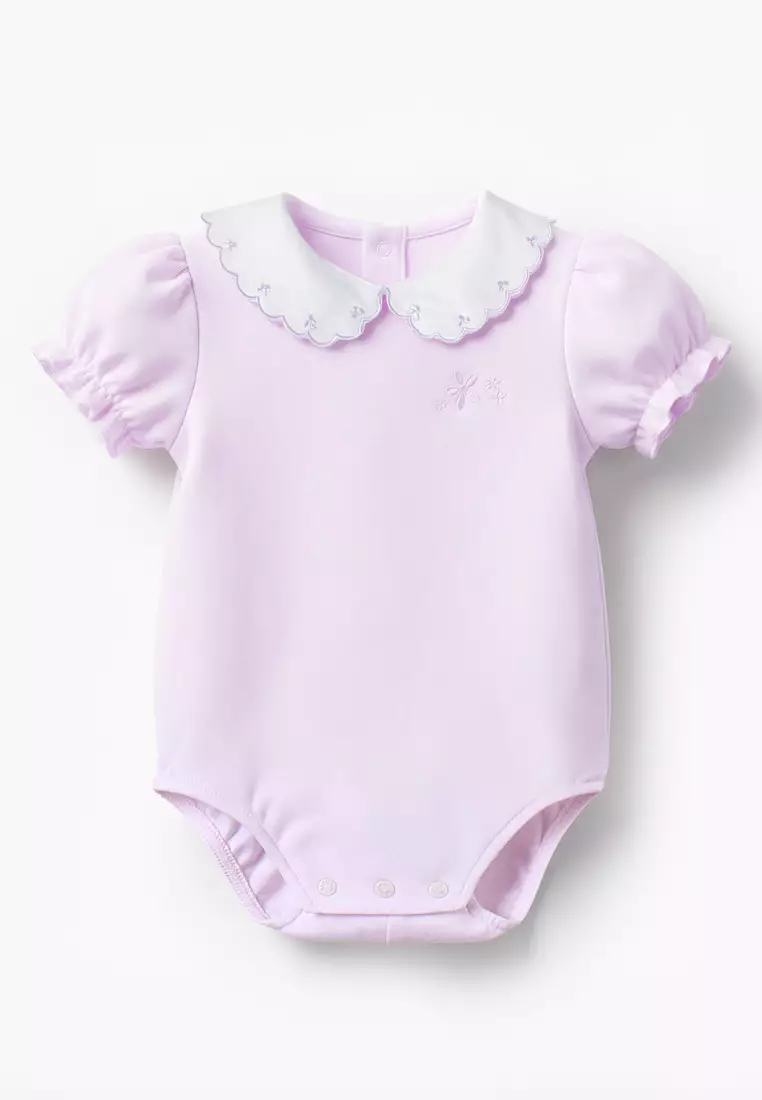 Babyshop Pack Of 2 Giggles Cotton Peter Pan Collar Short Sleeve Bodysuit With Snap Button Closure