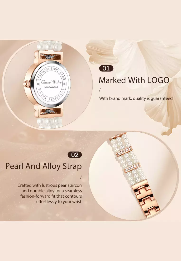 Jam Tangan Wanita Gelang Anti Air Original Fashion Korea Tali Mutiara Jam Tangan Cewek Rosewhite