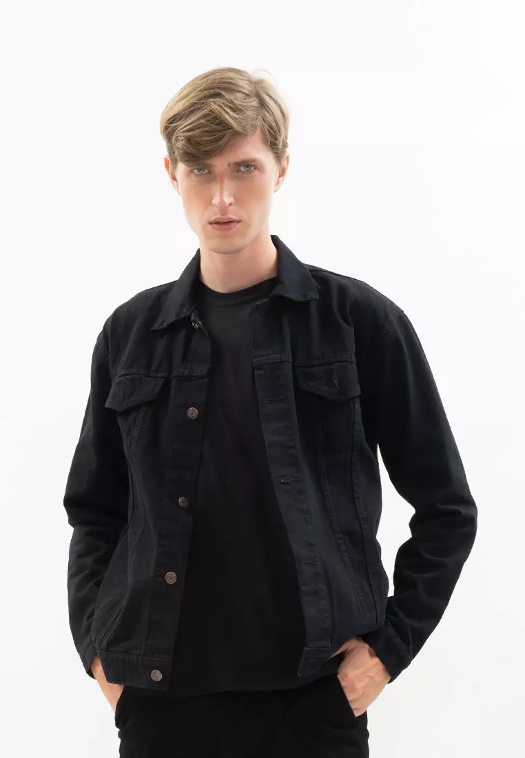 Houseofcuff Jaket Jeans Pria Polos Tebal Dilan Jaket Denim Hitam