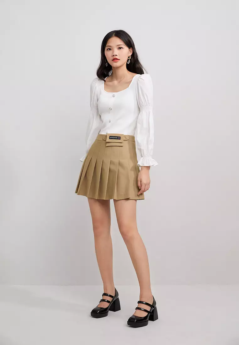 A-Line Pleated Mini Skirt with Pouch