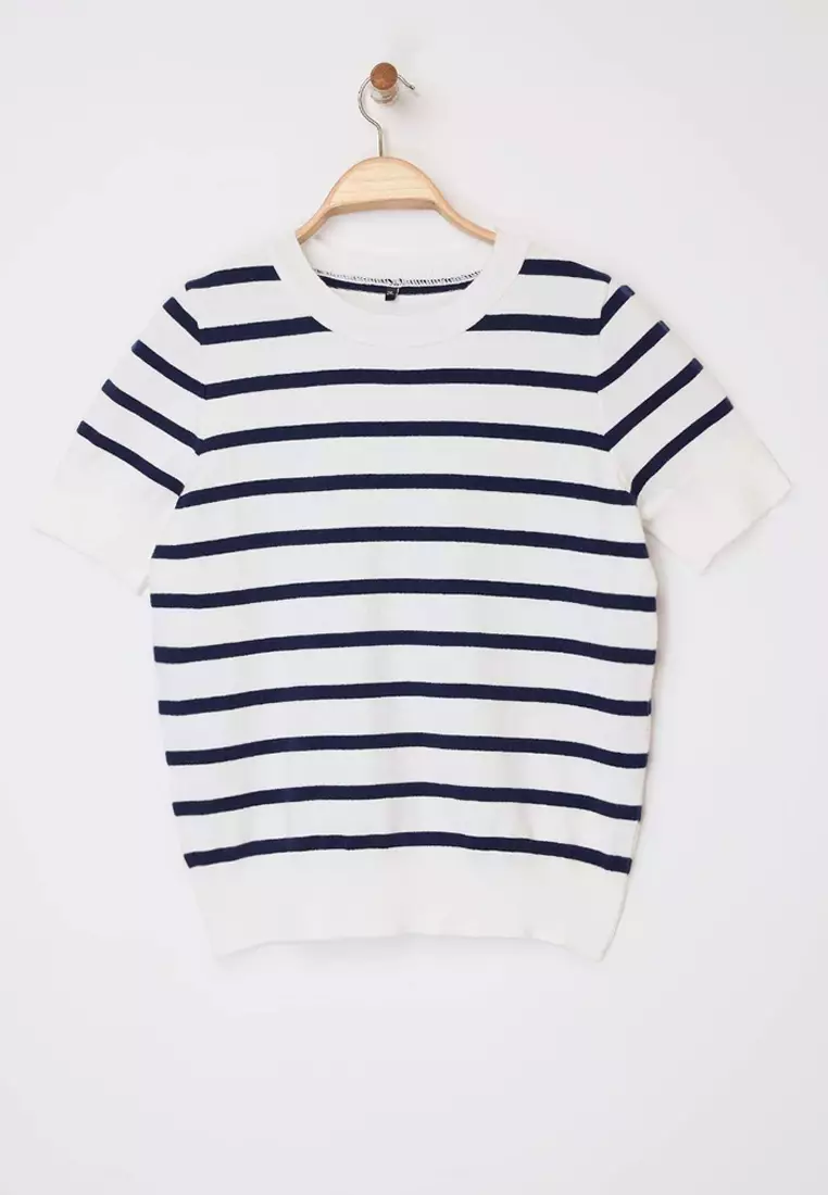 Wardrobe Essentials Ecru Striped Basic Knitwear Blouse Tbbss26Af00033