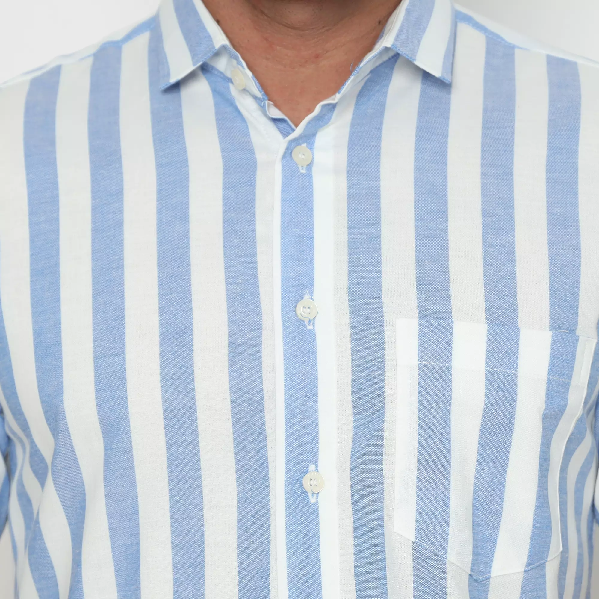 Platini Kemeja Motif Salur Pria Lengan Pendek Katun Biru 73341.02