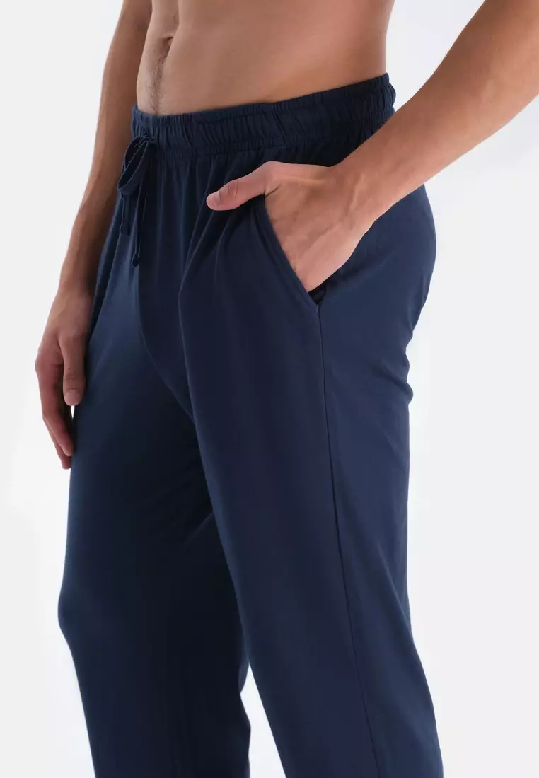 Navy T-Shirt & Trousers Set, Crew Neck, Regular Fit, Long Sleeve Sleepwear for Men