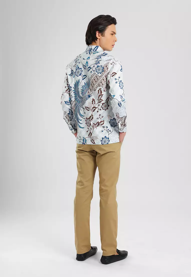 MANZONE - Kemeja Batik Lengan Panjang Pria Kundala 02 Modern Fit - White Warna White