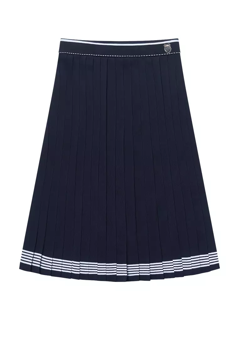 WOMEN'S K-SWISS LOGO STRIPED PLEATED MIDI SKIRT