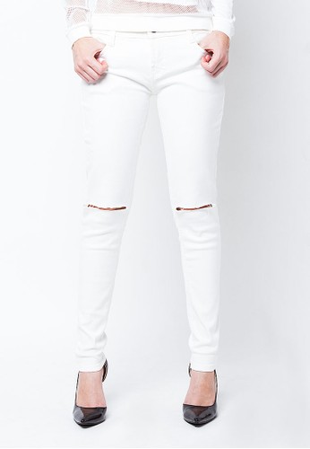 Aster Ladies Soft Jeans Fit Tattered 1 White Milk - Stretch
