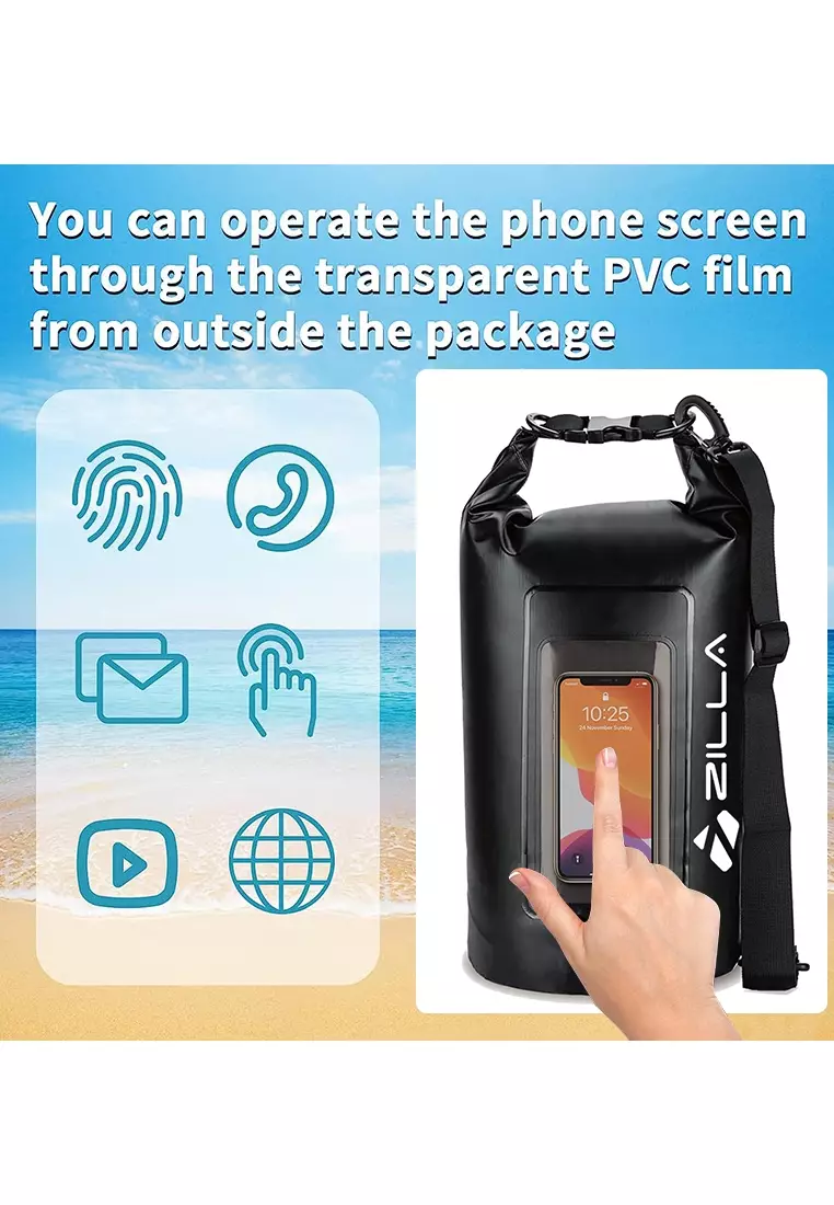Zilla 10L Dry Bag With Touch Sensitive Phone Tablet Pocket Black