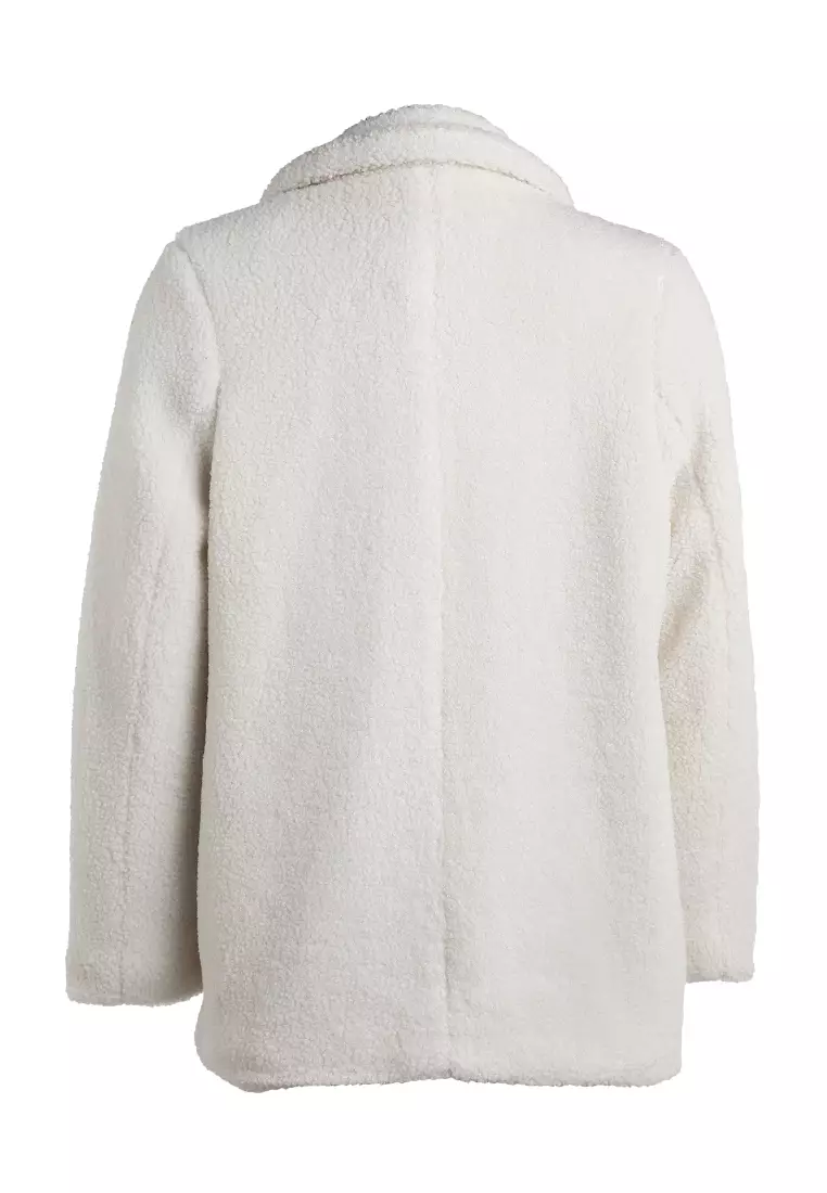 Jaket Teddy Berbulu Palsu Ukuran Besar Warna Ecru