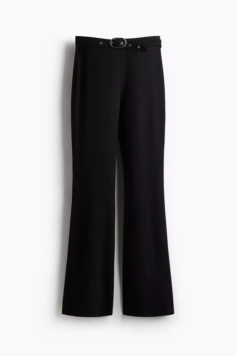 Flared belt-detail trousers