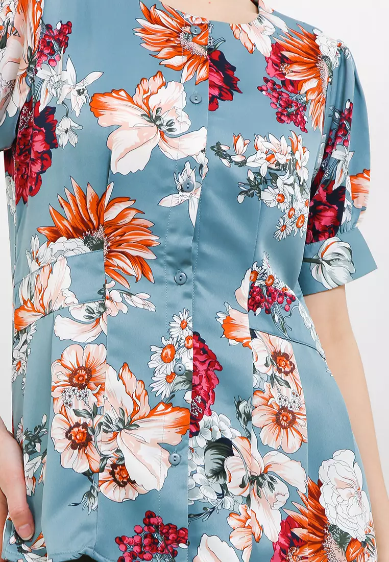 Linda Blouse In Green Floral Print