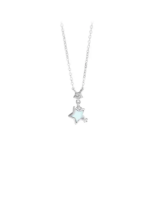 925 Sterling Silver Simple Temperament Star Pendant with Cubic Zirconia and Necklace - Luxurious Look
