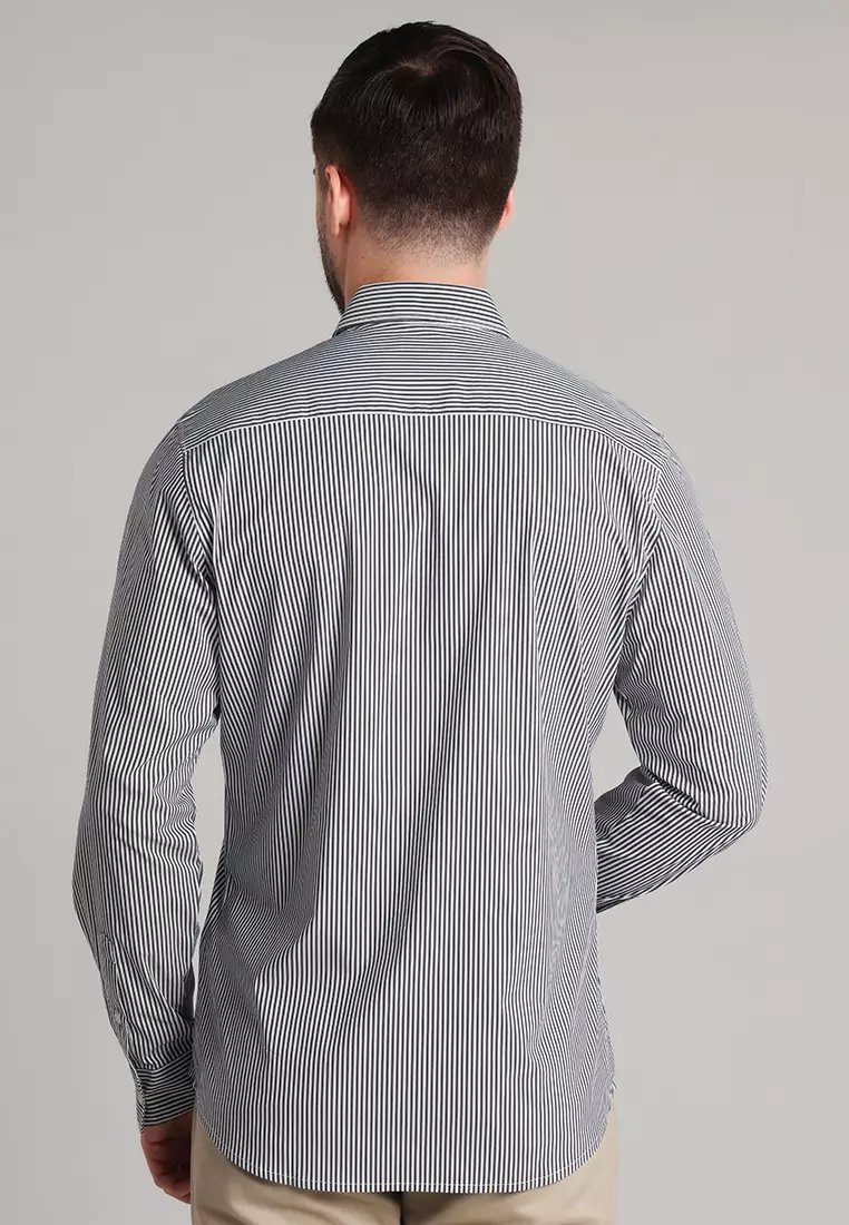 MOC Kemeja Lengan Panjang Stripes Pria Myles - Black